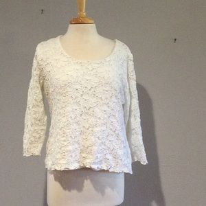 Cynthia Max White Lined Lace Overlay Blouse Size XL